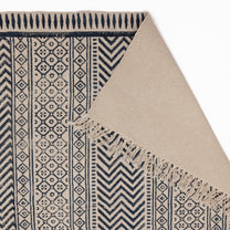 Covor - 100% Bumbac - Țesut manual și imprimat - Panouri Zigzag Albastru Indigo (7)