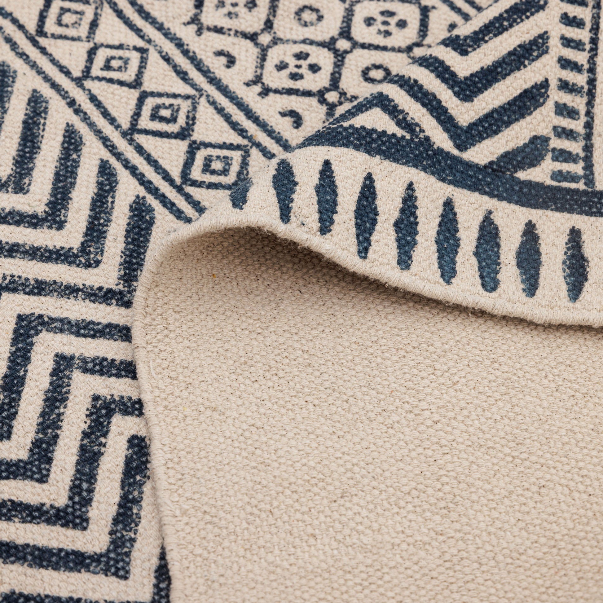 Covor - 100% Bumbac - Țesut manual și imprimat - Panouri Zigzag Albastru Indigo (9)