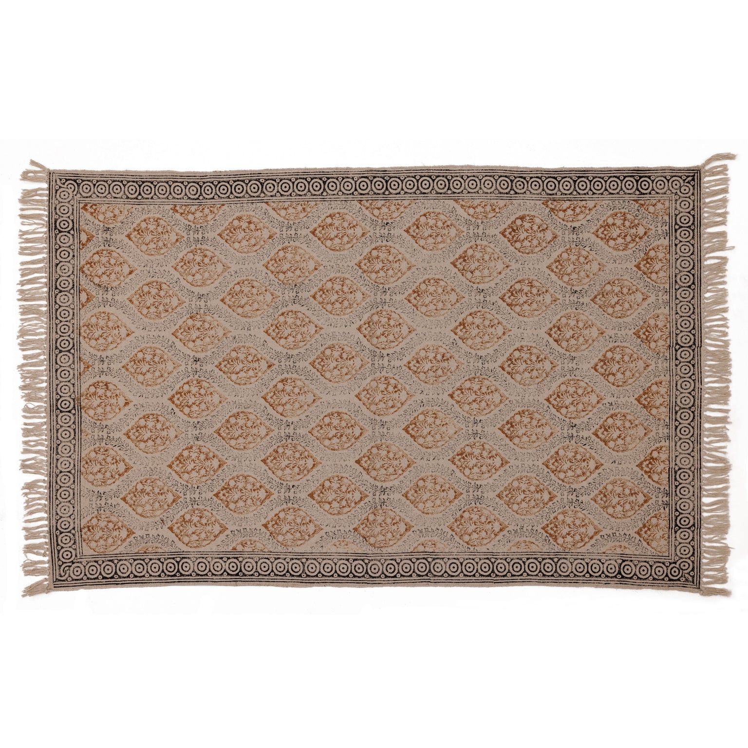 Covor - 100% Bumbac - Țesut manual și imprimat - Medalion Paisley Teracotă (1)