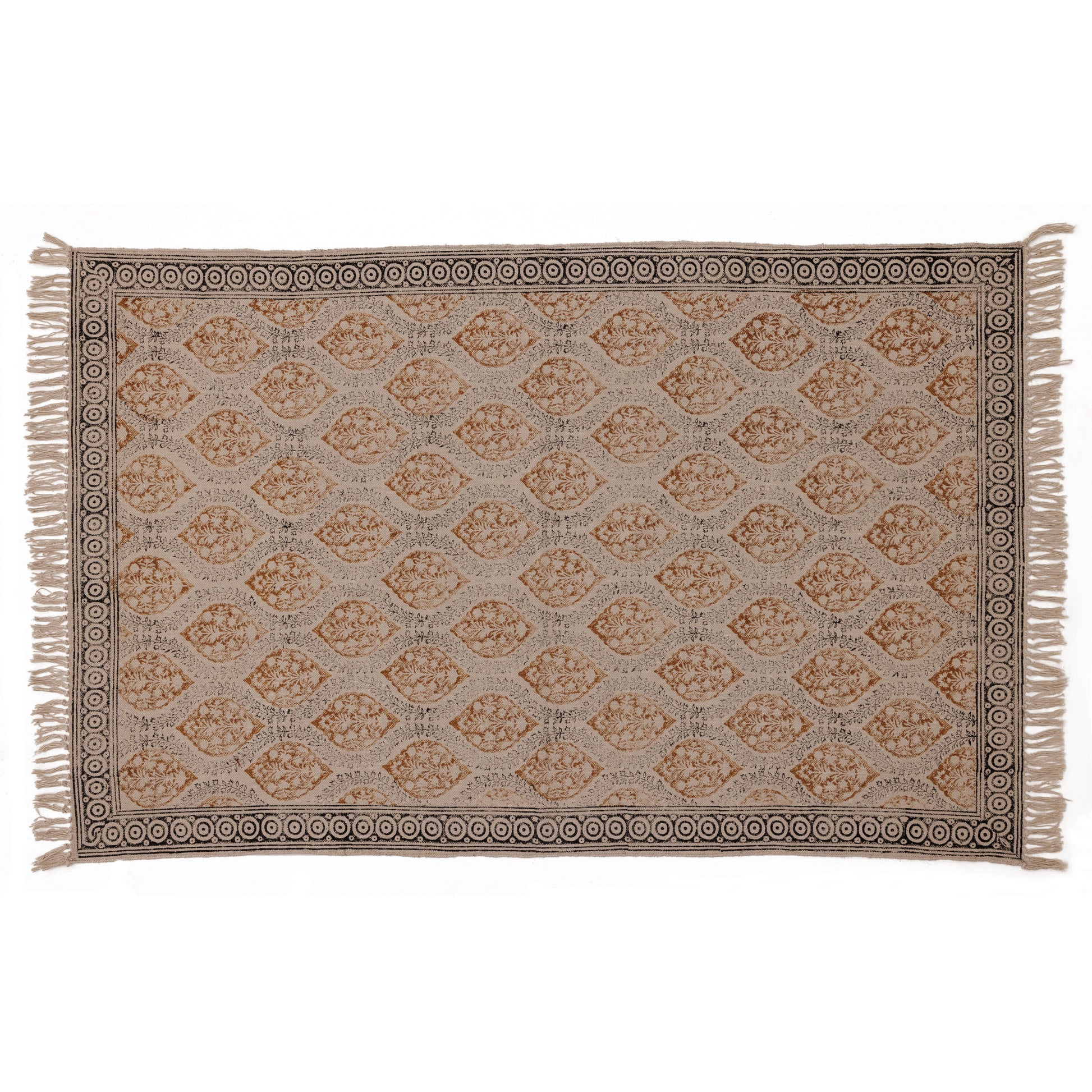 Covor - 100% Bumbac - Țesut manual și imprimat - Medalion Paisley Teracotă (1)