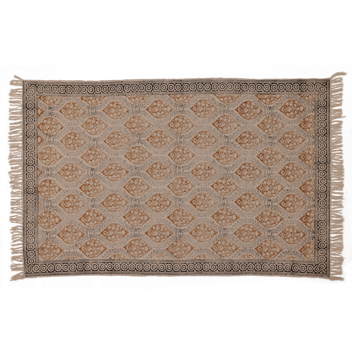 Covor - 100% Bumbac - Țesut manual și imprimat - Medalion Paisley Teracotă (1)