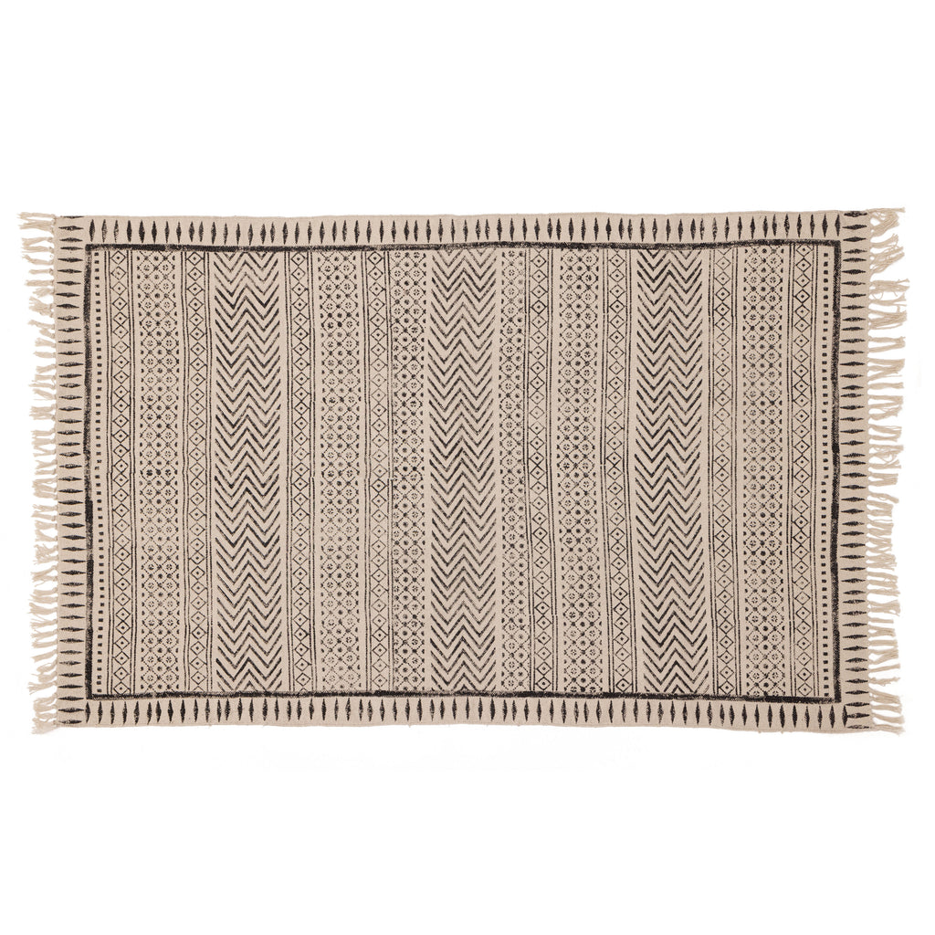 Covor - 100% Bumbac - Țesut manual și imprimat - Panouri Zigzag Cărbune (1)
