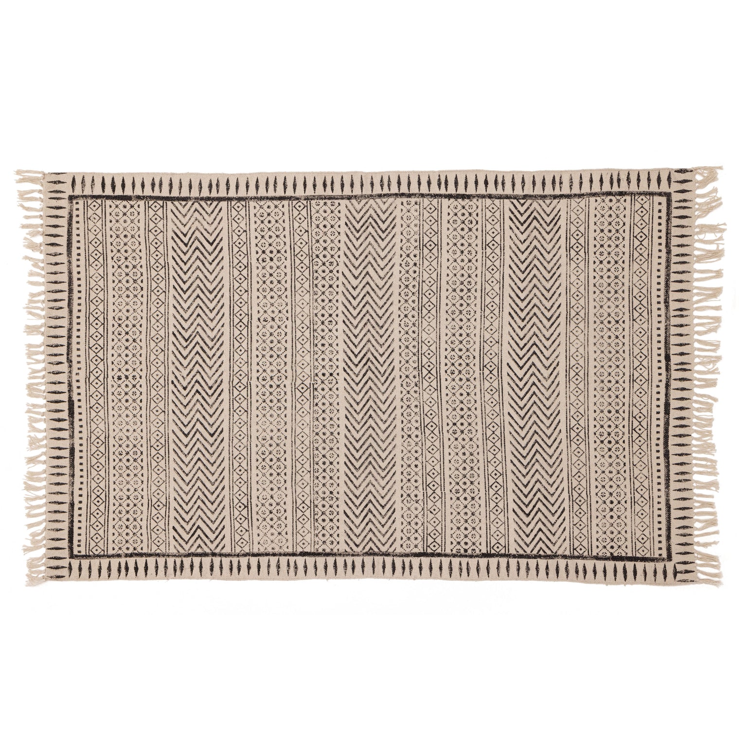 Covor - 100% Bumbac - Țesut manual și imprimat - Panouri Zigzag Cărbune (1)