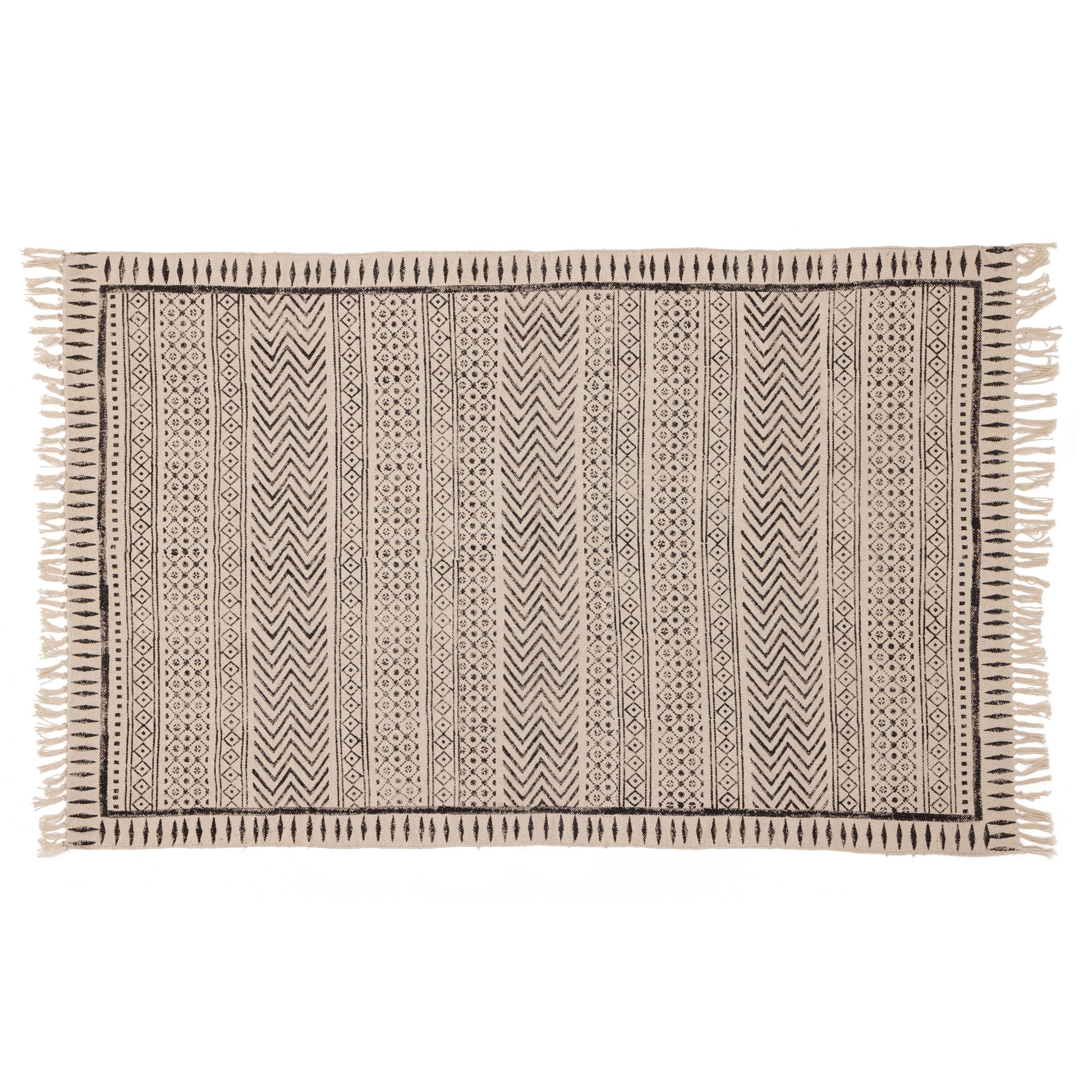 Covor - 100% Bumbac - Țesut manual și imprimat - Panouri Zigzag Cărbune (1)