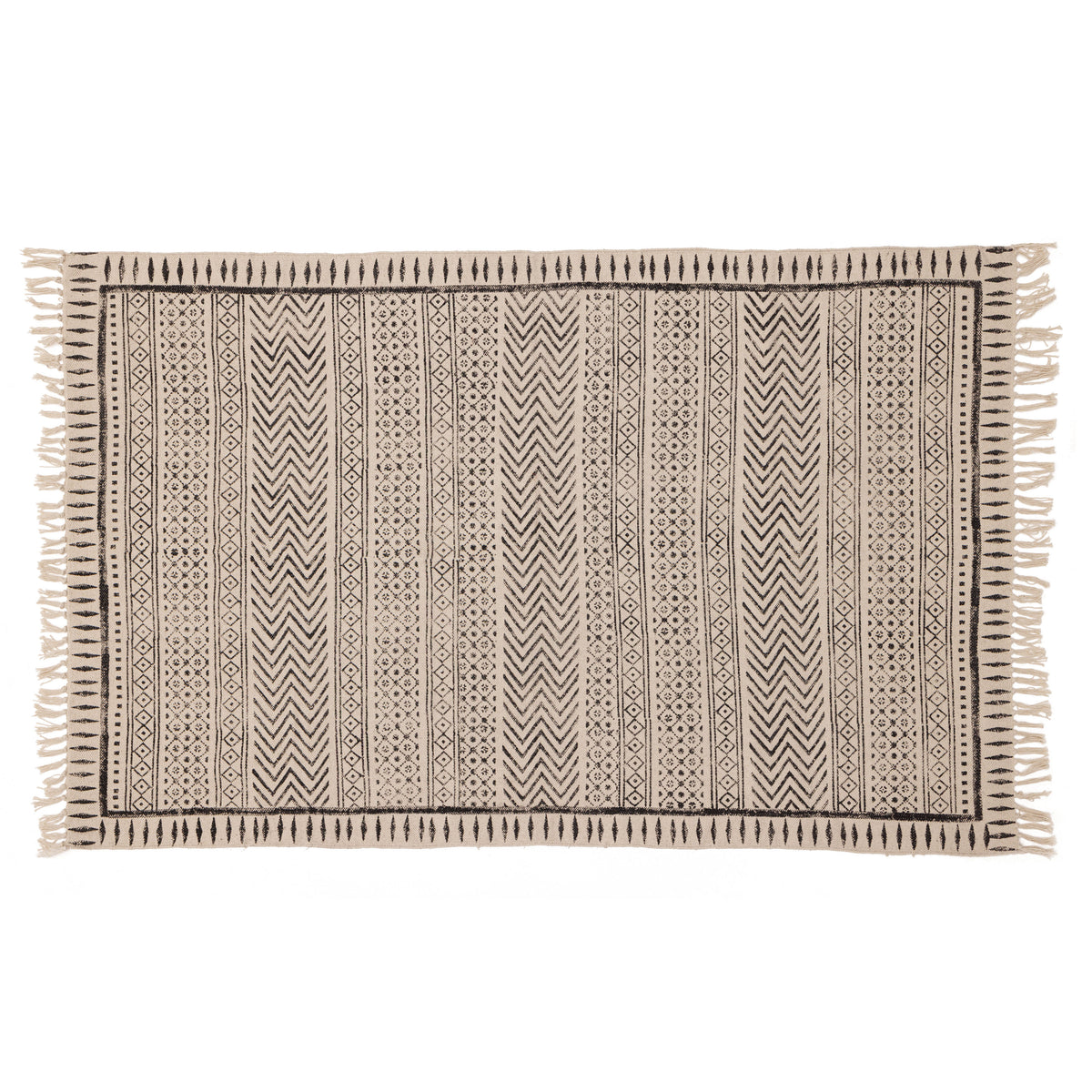 Covor - 100% Bumbac - Țesut manual și imprimat - Panouri Zigzag Cărbune (1)