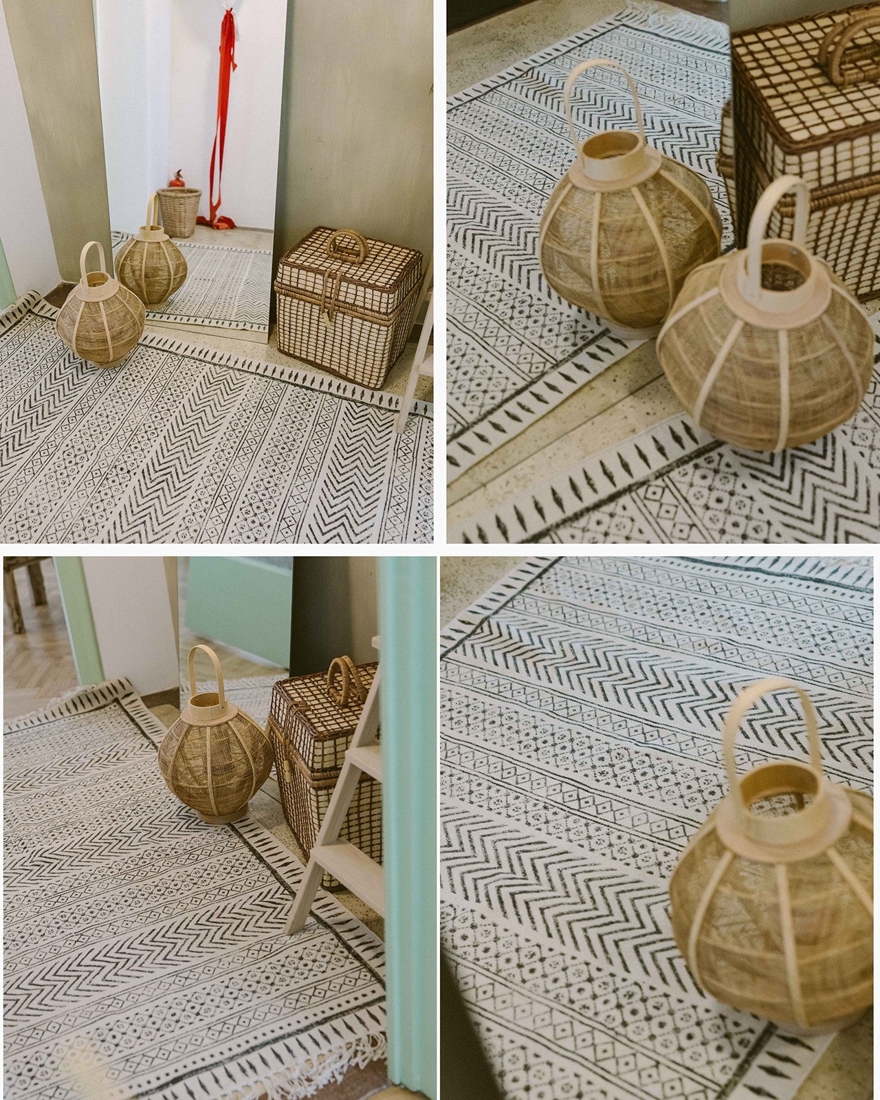 Covor - 100% Bumbac - Țesut manual și imprimat - Panouri Zigzag Cărbune (2)