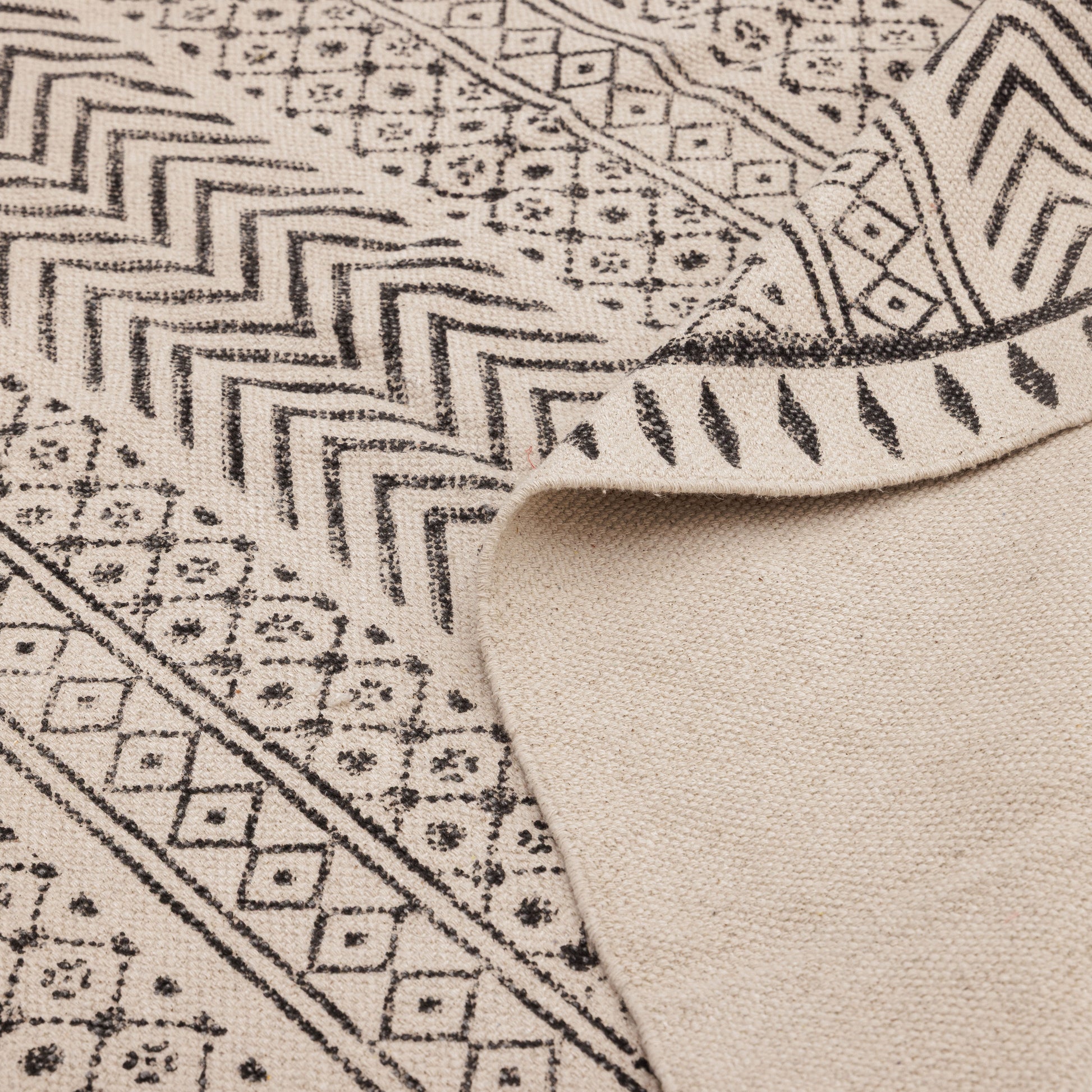 Covor - 100% Bumbac - Țesut manual și imprimat - Panouri Zigzag Cărbune (9)