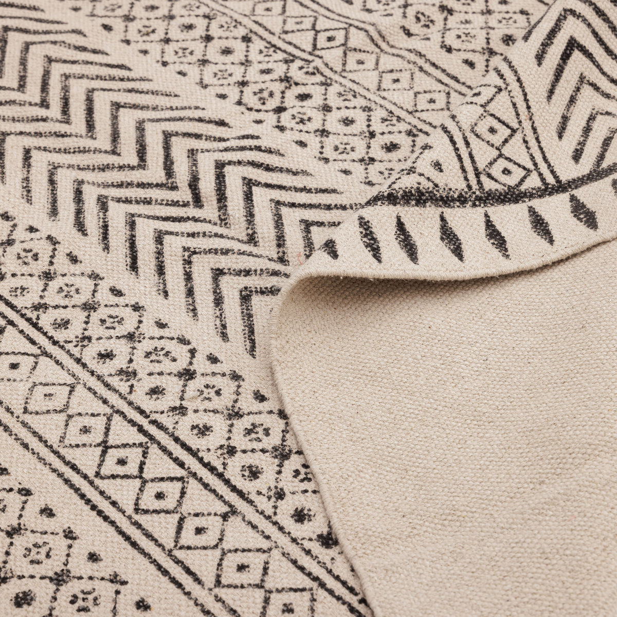 Covor - 100% Bumbac - Țesut manual și imprimat - Panouri Zigzag Cărbune (9)