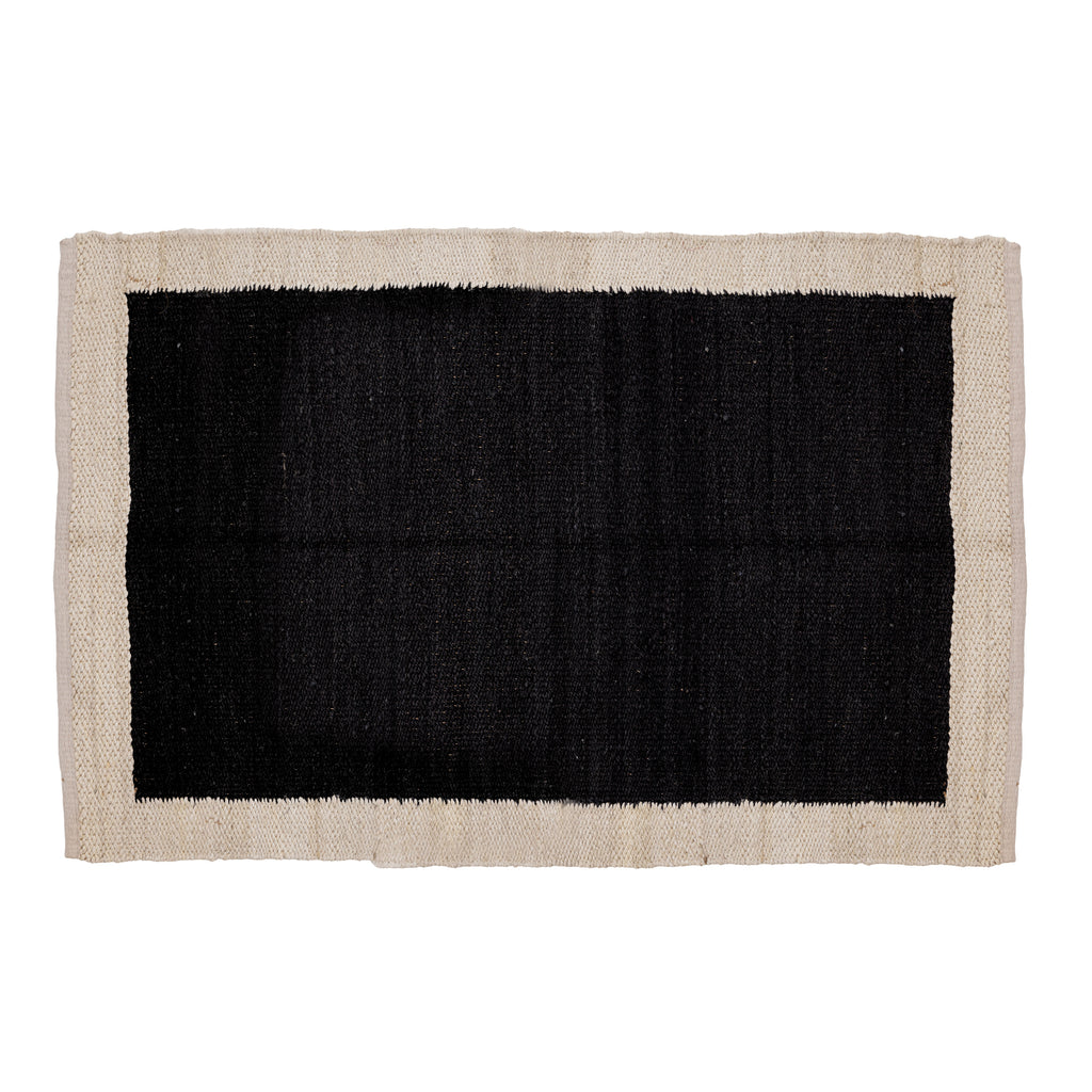Covor - 100% Iută - Țesut manual - Chenar Alb-Negru (1)