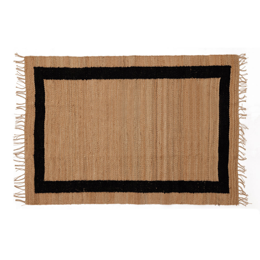 Covor - 100% Iută - Țesut manual - Natur cu Chenar Negru (1)