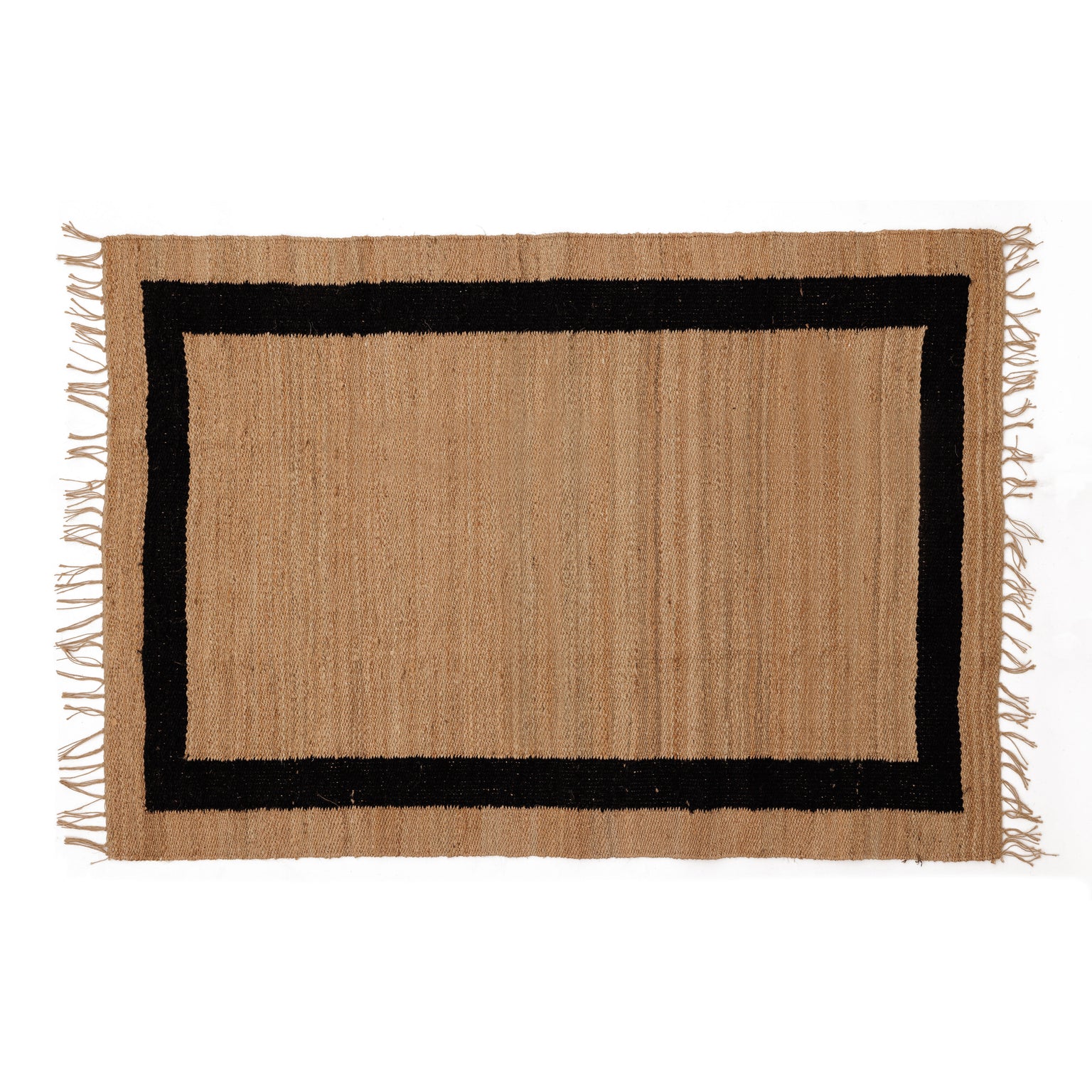 Covor - 100% Iută - Țesut manual - Natur cu Chenar Negru (1)
