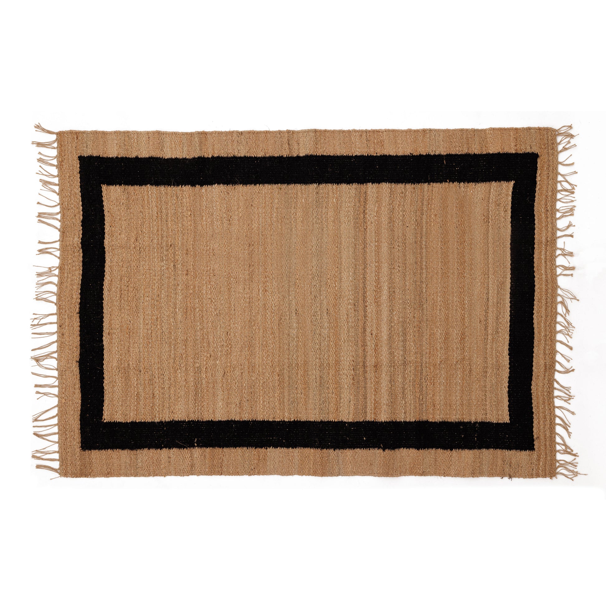 Covor - 100% Iută - Țesut manual - Natur cu Chenar Negru (1)