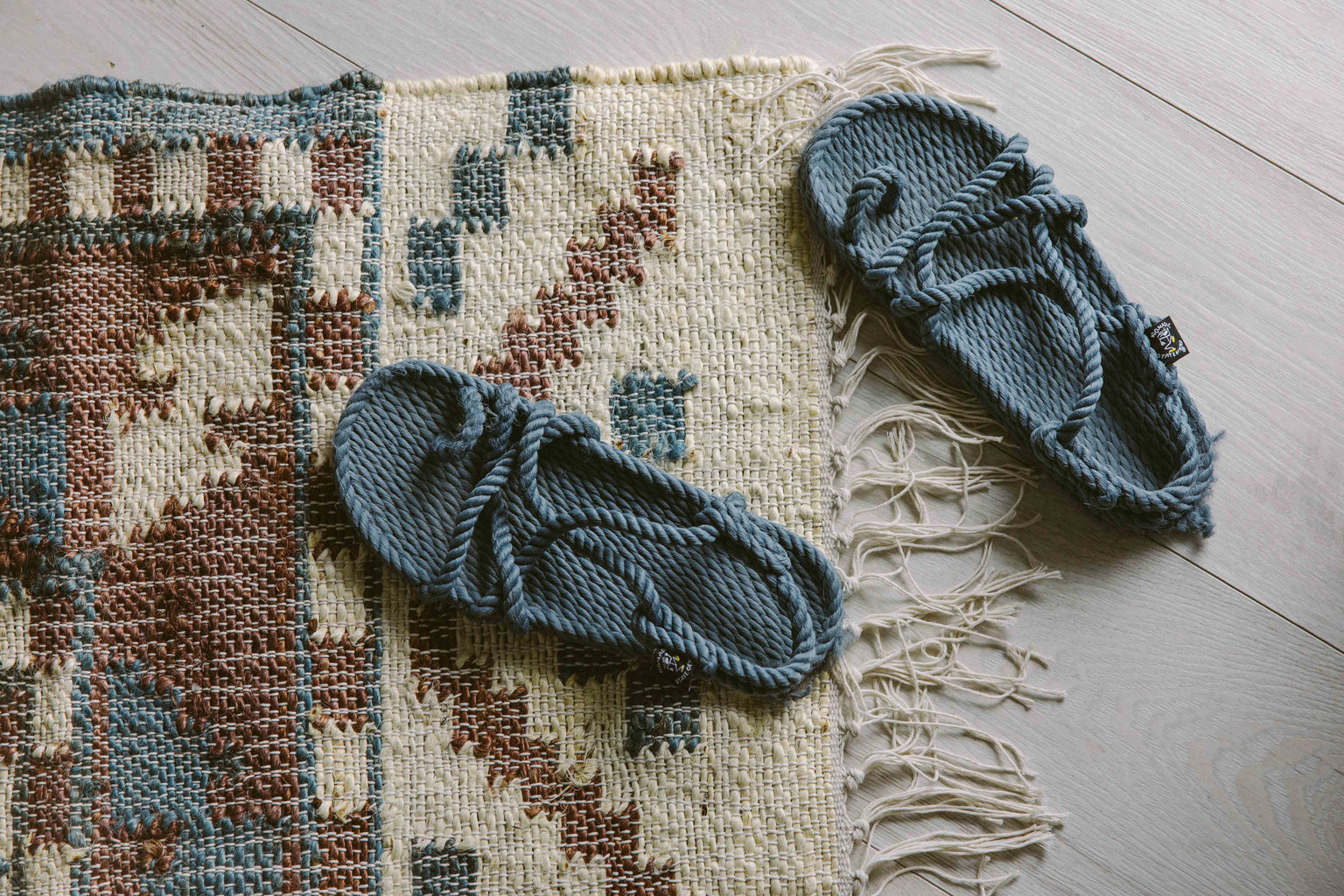 Covor - 100% Iută - Țesut manual - Kilim Tribal Teracotă și Bleu (2)