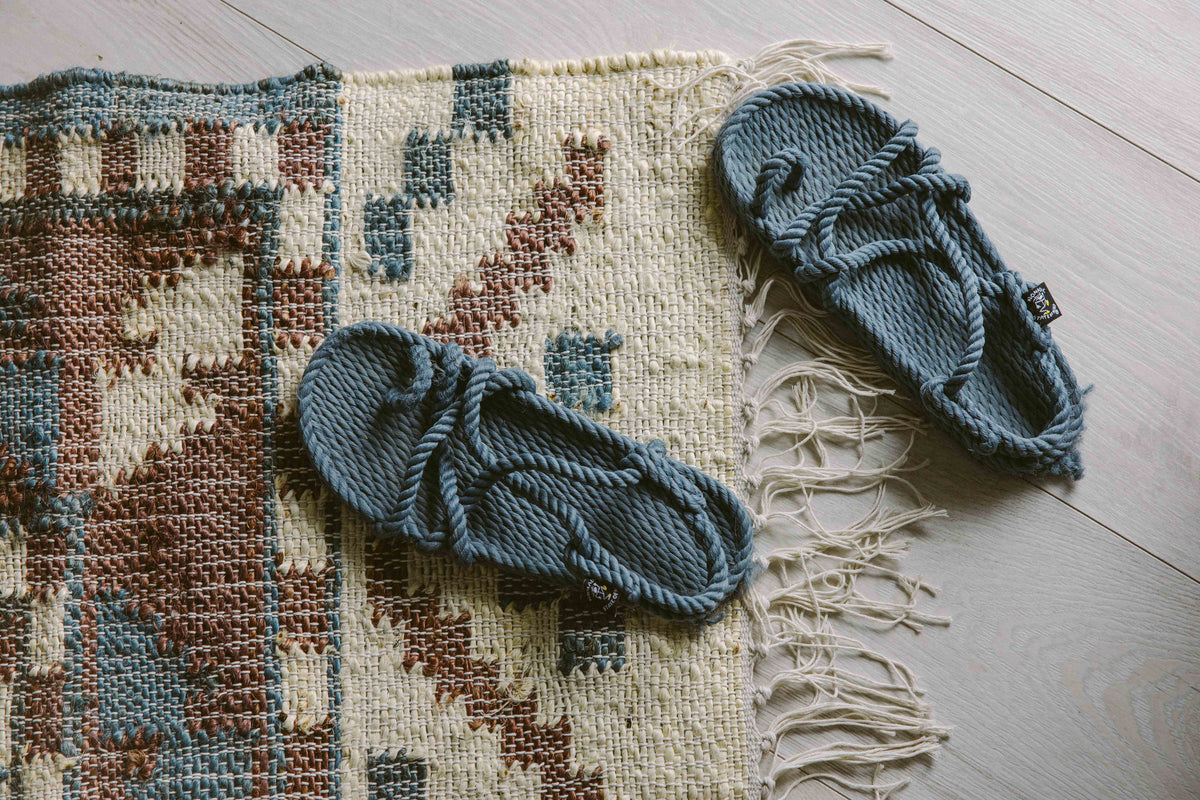 Covor - 100% Iută - Țesut manual - Kilim Tribal Teracotă și Bleu (2)