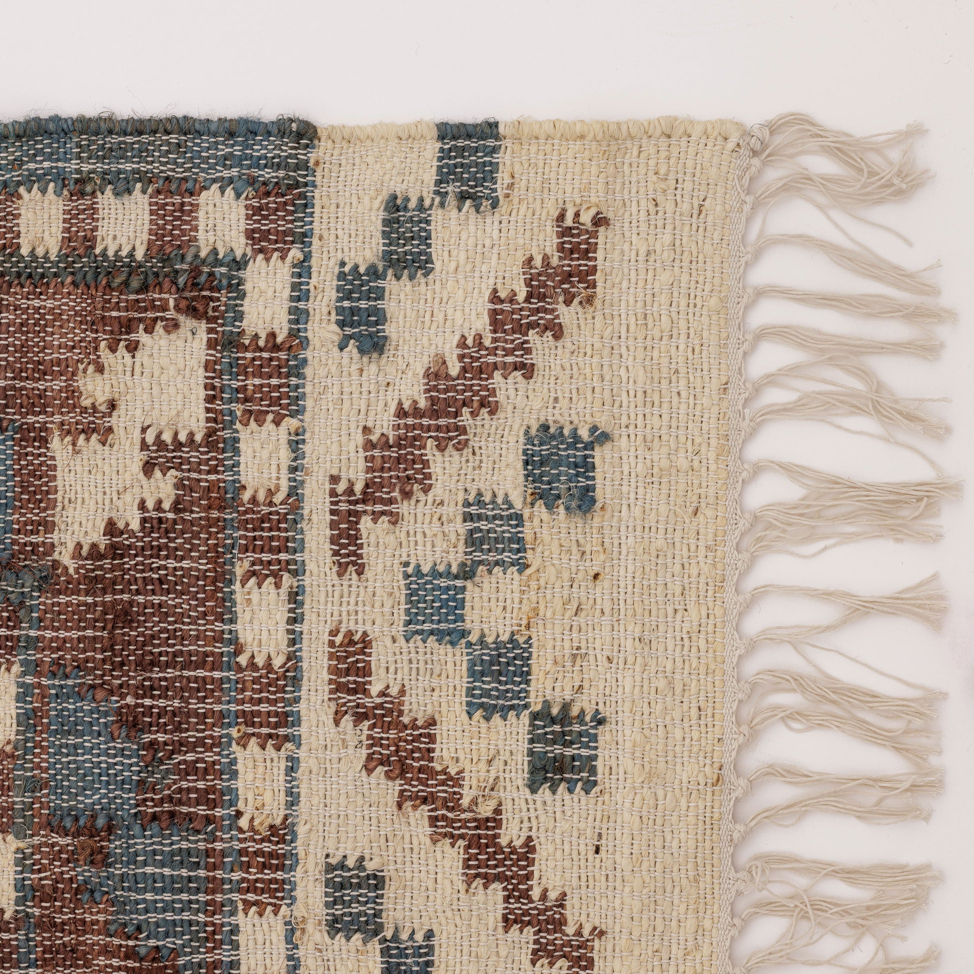 Covor - 100% Iută - Țesut manual - Kilim Tribal Teracotă și Bleu (3)