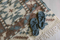 Covor - 100% Iută - Țesut manual - Kilim Tribal Teracotă și Bleu (4)