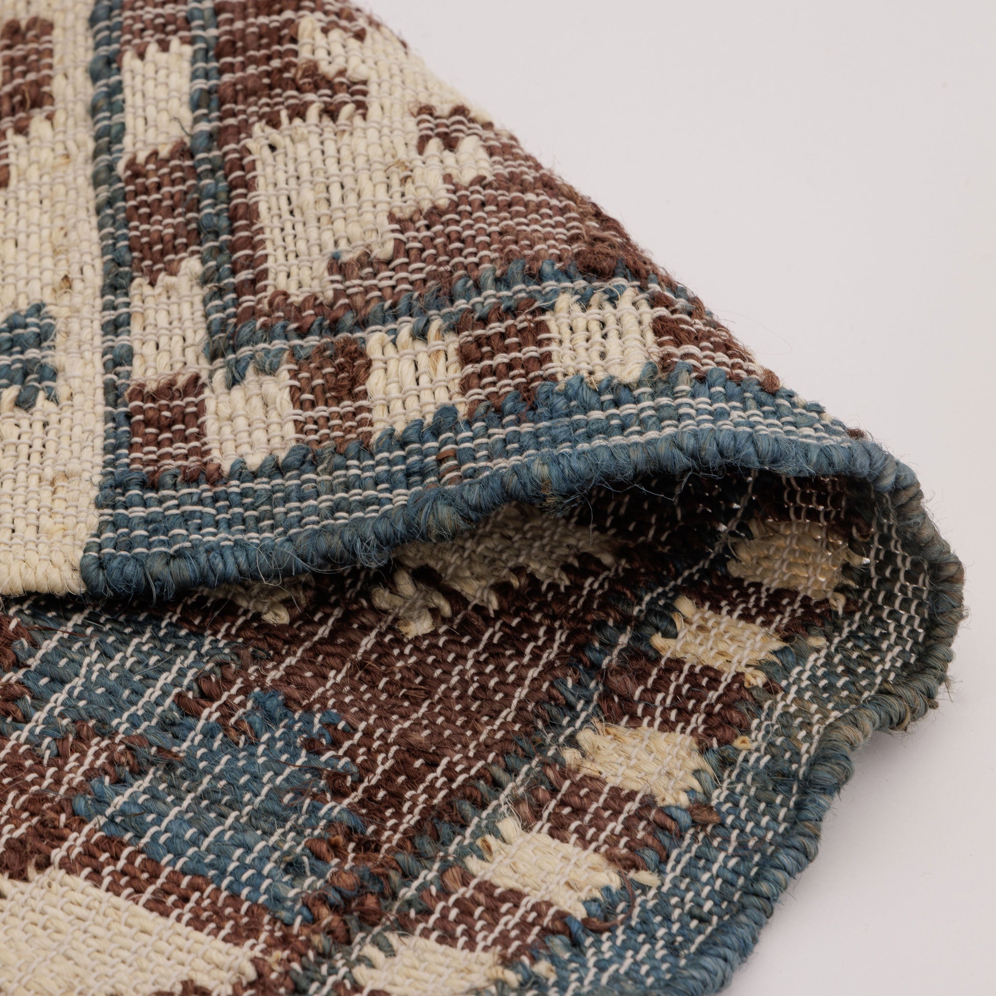 Covor - 100% Iută - Țesut manual - Kilim Tribal Teracotă și Bleu (5)