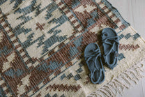 Covor - 100% Iută - Țesut manual - Kilim Tribal Teracotă și Bleu (6)