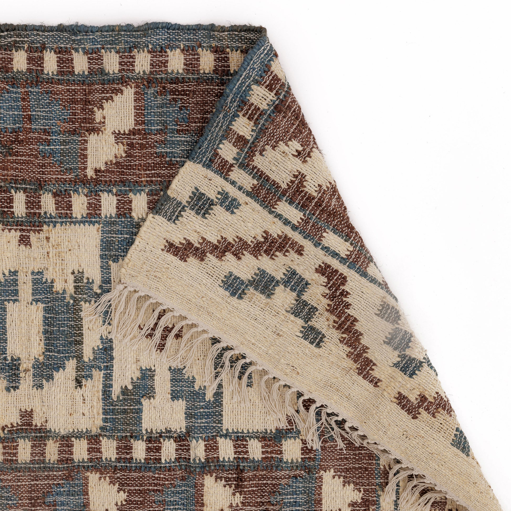 Covor - 100% Iută - Țesut manual - Kilim Tribal Teracotă și Bleu (7)