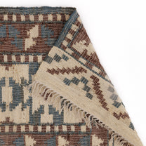 Covor - 100% Iută - Țesut manual - Kilim Tribal Teracotă și Bleu (7)