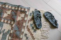Covor - 100% Iută - Țesut manual - Kilim Tribal Teracotă și Bleu (8)
