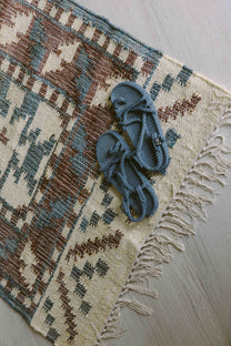 Covor - 100% Iută - Țesut manual - Kilim Tribal Teracotă și Bleu (9)