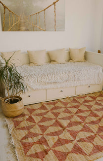 Covor - Iută/Bumbac - Țesut manual - Mozaic Triunghiuri Teracotă-Natur (10)