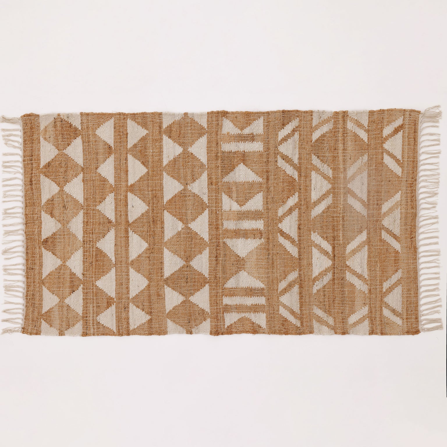 Covor - Iută/Bumbac - Țesut manual - Model Tribal Geometric Crem-Natur (1)