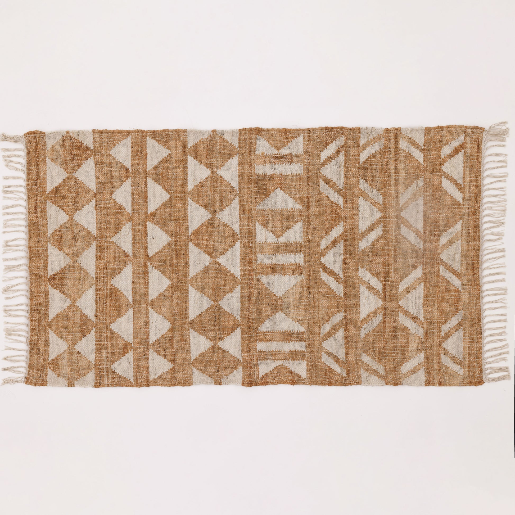 Covor - Iută/Bumbac - Țesut manual - Model Tribal Geometric Crem-Natur (1)