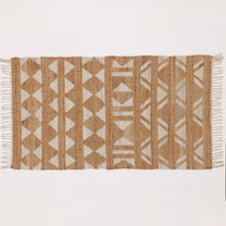 Covor - Iută/Bumbac - Țesut manual - Model Tribal Geometric Crem-Natur (1)