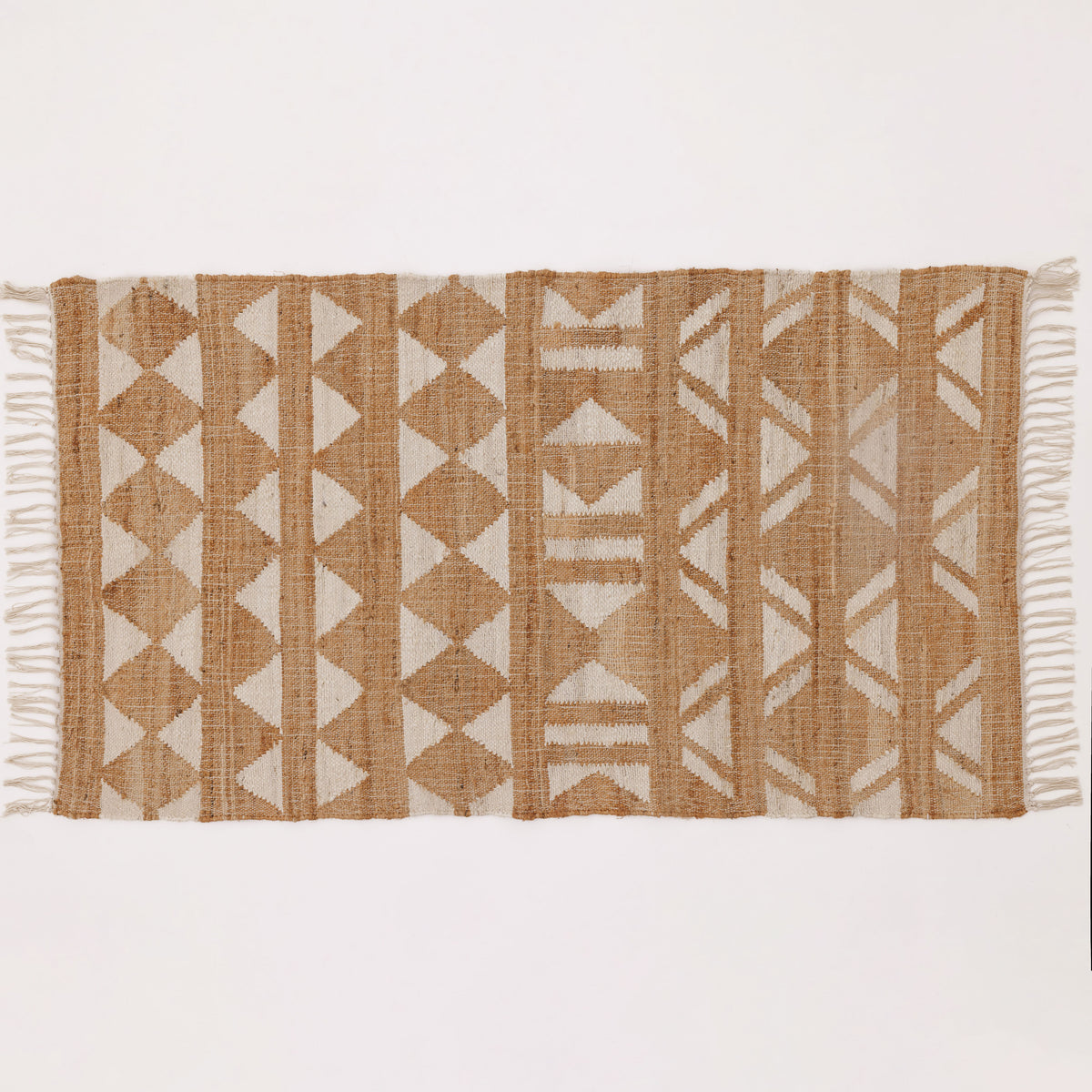 Covor - Iută/Bumbac - Țesut manual - Model Tribal Geometric Crem-Natur (1)