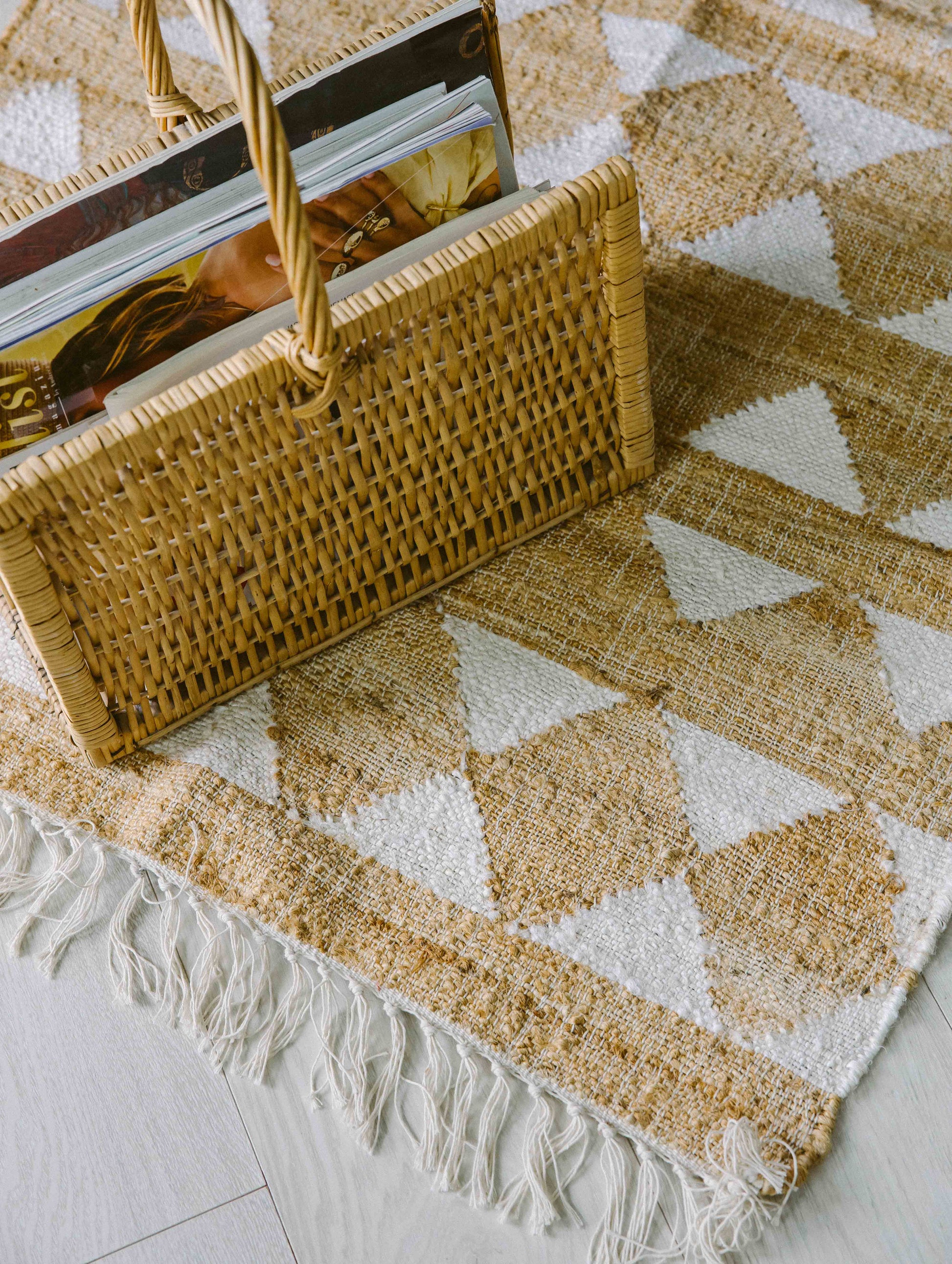 Covor - Iută/Bumbac - Țesut manual - Model Tribal Geometric Crem-Natur (2)