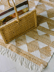 Covor - Iută/Bumbac - Țesut manual - Model Tribal Geometric Crem-Natur (2)