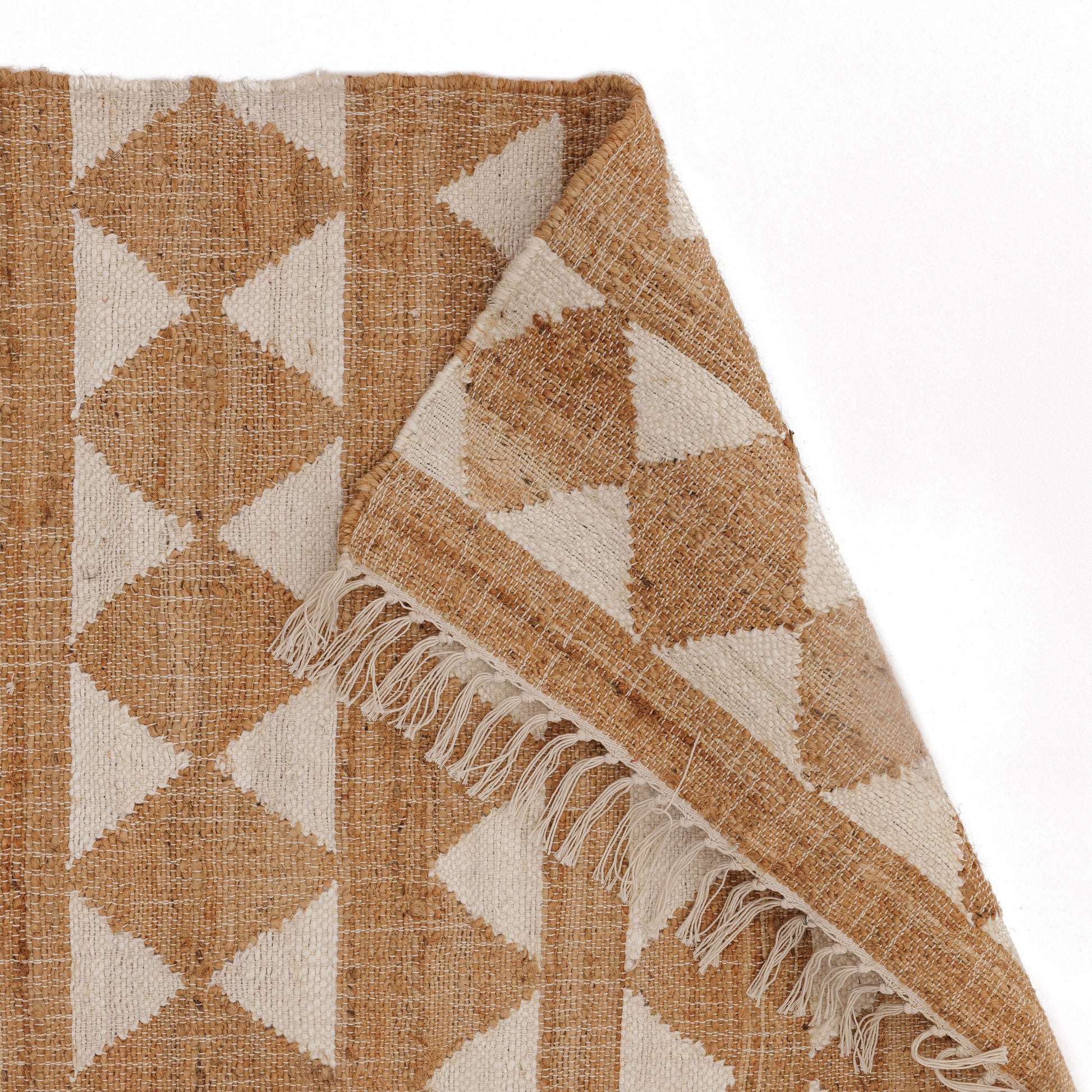 Covor - Iută/Bumbac - Țesut manual - Model Tribal Geometric Crem-Natur (3)