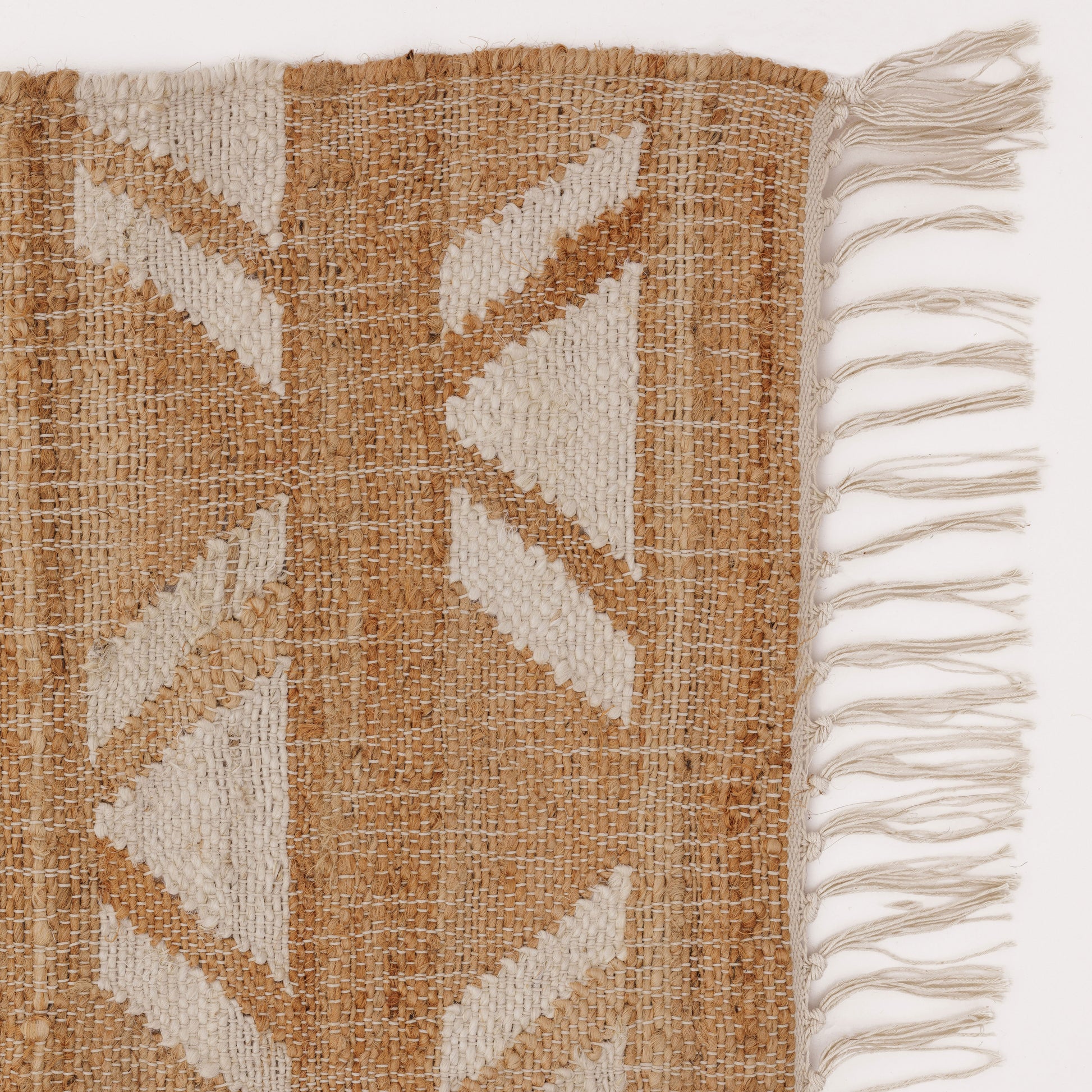 Covor - Iută/Bumbac - Țesut manual - Model Tribal Geometric Crem-Natur (5)