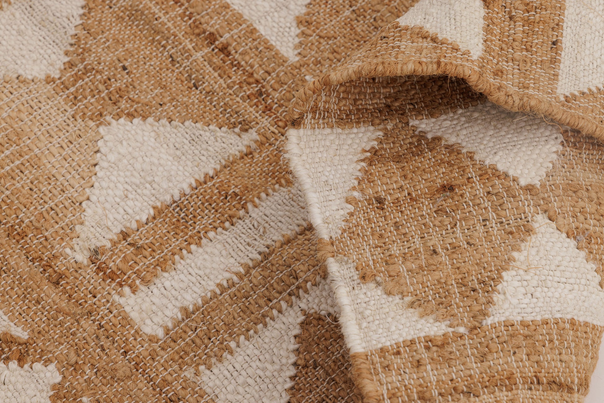 Covor - Iută/Bumbac - Țesut manual - Model Tribal Geometric Crem-Natur (7)