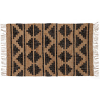 Covor - Iută/Bumbac - Țesut manual - Model Aztec și Romburi Negru-Natur (1)