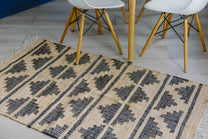 Covor - Iută/Bumbac - Țesut manual - Model Aztec și Romburi Negru-Natur (9)