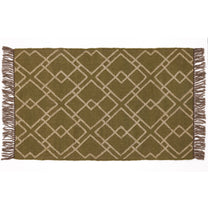 Covor - 100% Lână - Țesut manual - Grilă Geometrică Verde Măsliniu (1)