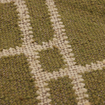 Covor - 100% Lână - Țesut manual - Grilă Geometrică Verde Măsliniu (5)