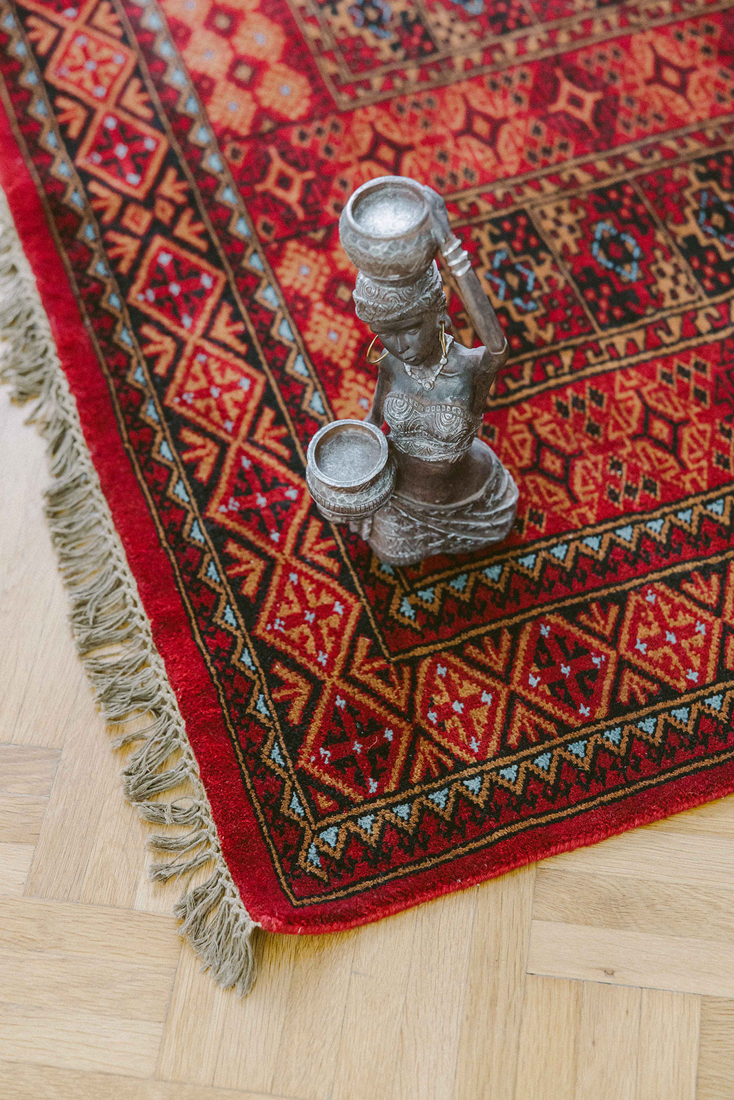 Covor Lână Merinos Înnoat Manual – Hachli Ensi Teracotă (8)