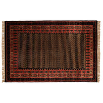 Covor Lână Merinos Înnoat Manual – Geometric Tribal Negru-Teracotă (1)