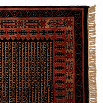 Covor Lână Merinos Înnoat Manual – Geometric Tribal Negru-Teracotă (3)