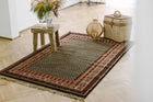 Covor Lână Merinos Înnoat Manual – Geometric Tribal Negru-Teracotă (4)
