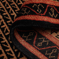 Covor Lână Merinos Înnoat Manual – Geometric Tribal Negru-Teracotă (5)