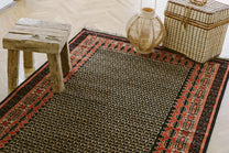 Covor Lână Merinos Înnoat Manual – Geometric Tribal Negru-Teracotă (6)
