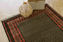 Covor Lână Merinos Înnoat Manual – Geometric Tribal Negru-Teracotă (8)