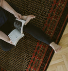 Covor Lână Merinos Înnoat Manual – Geometric Tribal Negru-Teracotă (10)