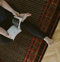 Covor Lână Merinos Înnoat Manual – Geometric Tribal Negru-Teracotă (10)