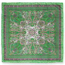 Eșarfă - 100% Mătase - 92x92cm- Imprimeu Paisley Verde (1)